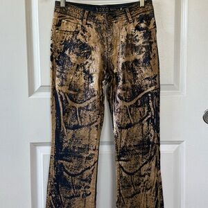 👖 YOYO vintage Gold PAINTED flare dark denim jeans 7/8